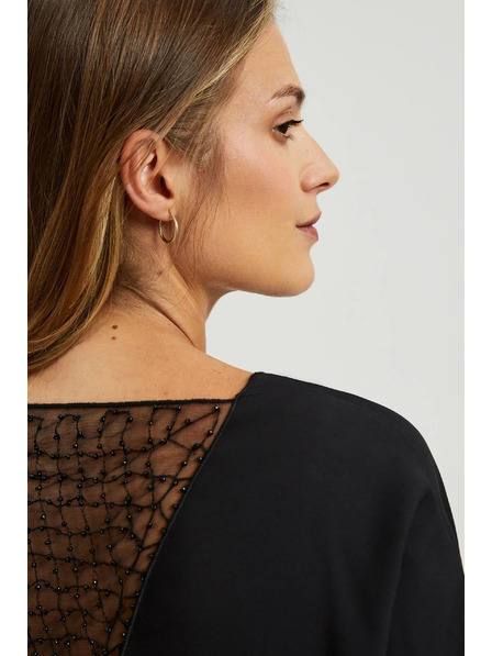 Moodo Bluză neagră cu mărgele cusute manual la decolteu Moodo