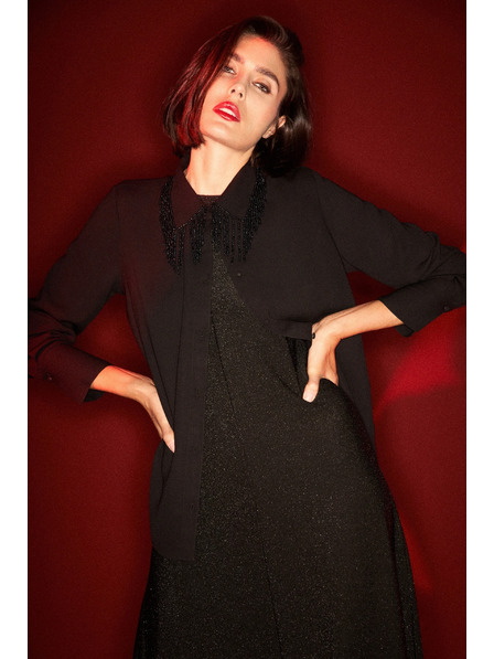 Moodo Bluză neagră cu mărgele cusute manual Moodo