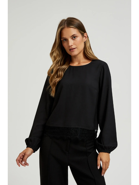 Moodo Cămașă neagră cu dantelă și mâneci bufante Moodo