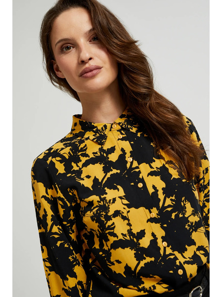 Moodo Cămașă din viscoză cu imprimeu și guler galbenă Moodo