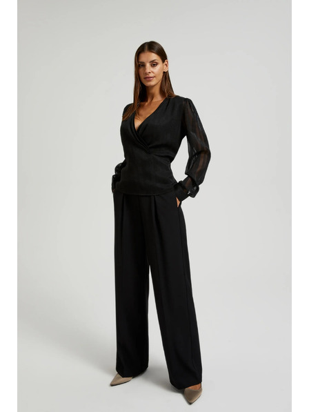 Moodo Cămașă elegantă neagră cu decolteu în V Moodo