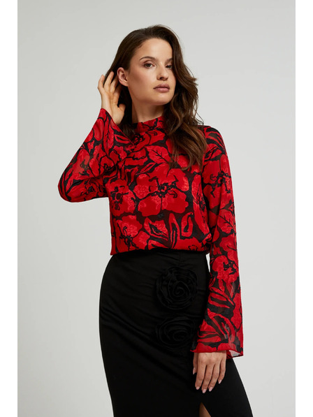Moodo Cămașă neagră Moodo cu imprimeu floral și mâneci largi