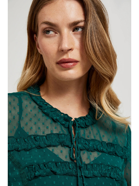 Moodo Cămașă verde cu volane și legătură la decolteu Moodo
