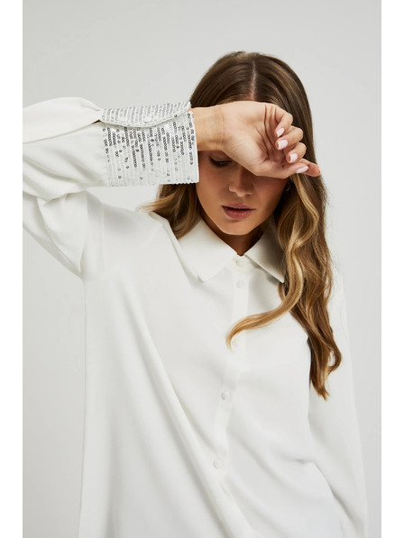Moodo Cămașă albă cu paiete pe manșete Moodo