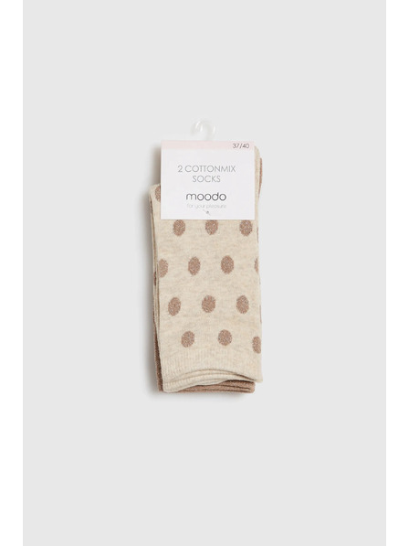 Moodo 2 perechi de șosete lungi ornamentate cu fir metalic bej Moodo