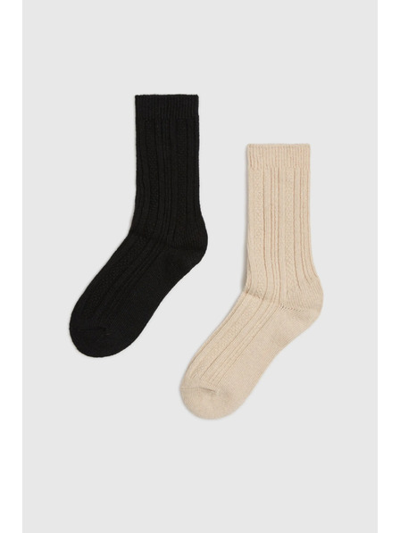 Moodo 2 perechi de șosete lungi negru și bej Moodo