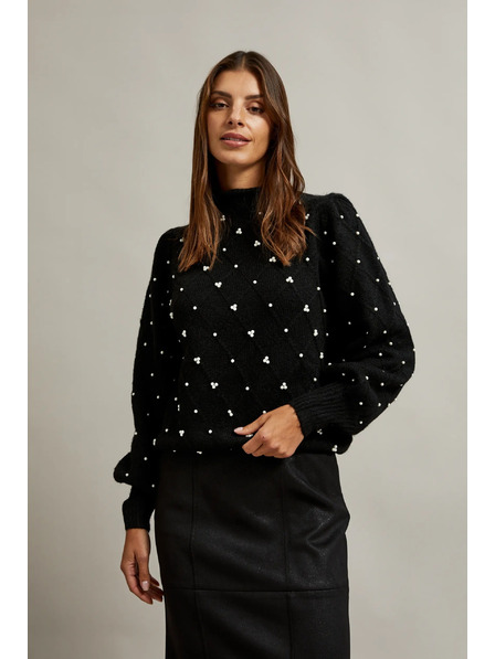 Moodo Pulover negru decorat cu mărgele Moodo