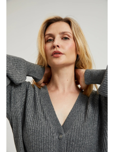 Moodo Cardigan gri cu nasturi și mâneci bufante Moodo