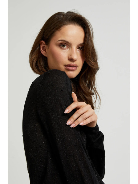 Moodo Pulover cu mâneci lungi decorat cu fir metalic negru Moodo