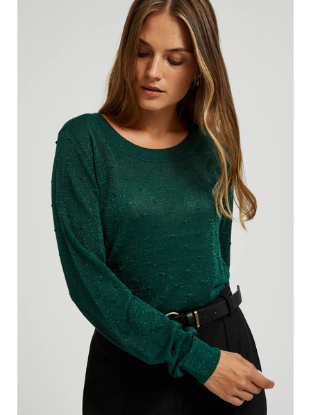 Moodo Pulover cu mâneci lungi decorat cu fir metalic verde Moodo