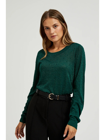 Moodo Pulover cu mâneci lungi decorat cu fir metalic verde Moodo