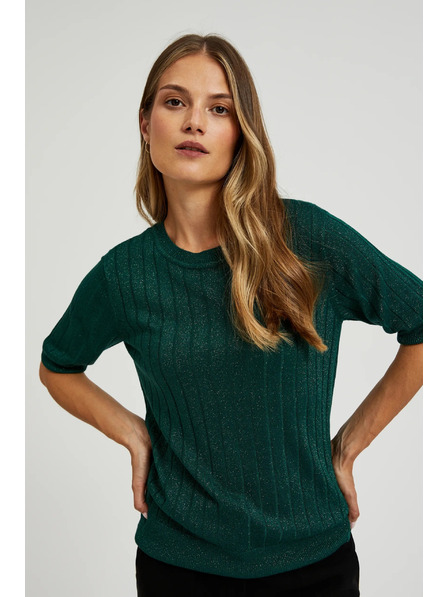 Moodo Pulover din viscoză cu fir metalic verde Moodo