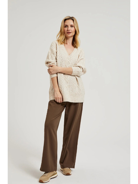 Moodo Pulover tricotat bej cu decolteu în V Moodo