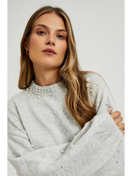 Moodo Pulover decorat cu perlute gri Moodo