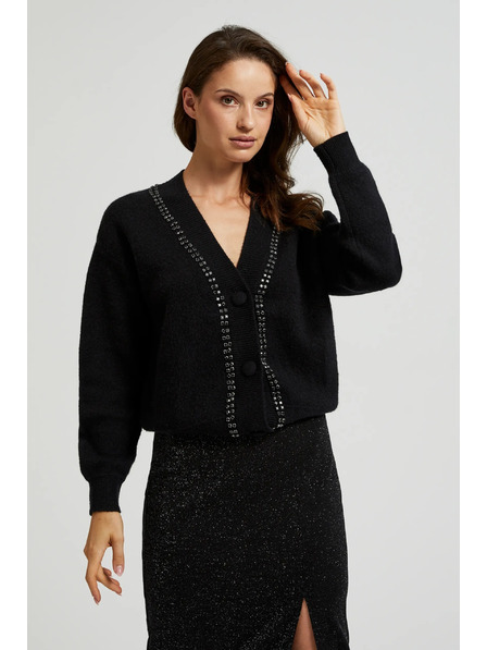 Moodo Cardigan negru decorat cu mărgele Moodo