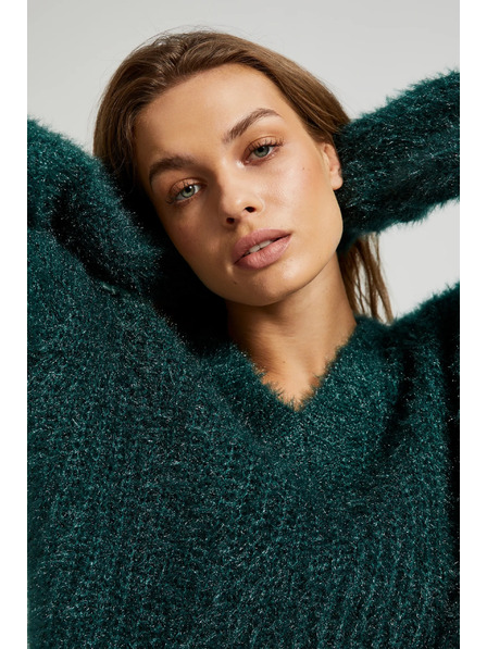 Moodo Pulover pufos cu fir metalic verde Moodo
