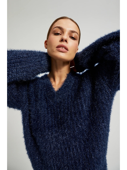 Moodo Pulover pufos cu fir metalic albastru-închis Moodo