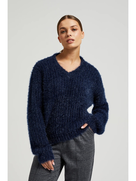 Moodo Pulover pufos cu fir metalic albastru-închis Moodo