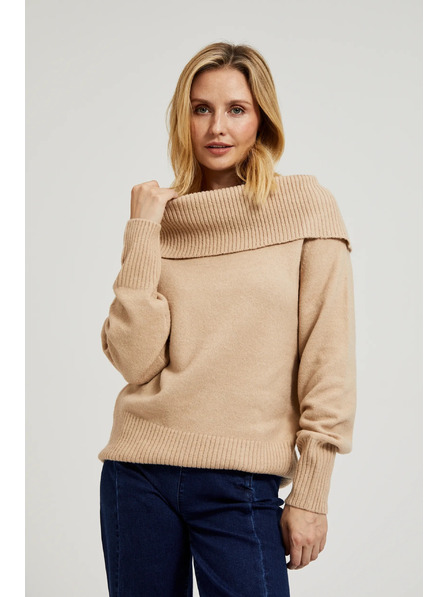 Moodo Pulover bej cu decolteu răsfrânt Moodo