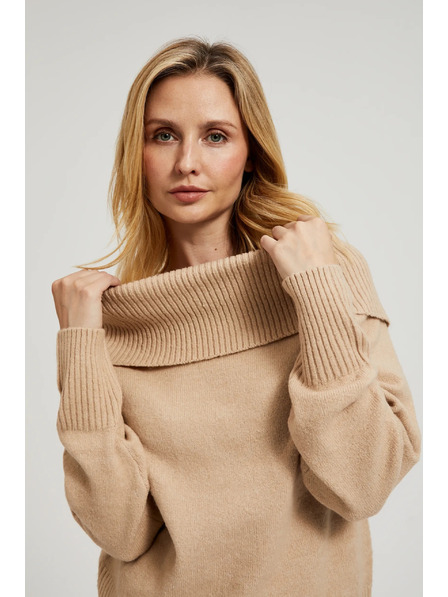 Moodo Pulover bej cu decolteu răsfrânt Moodo