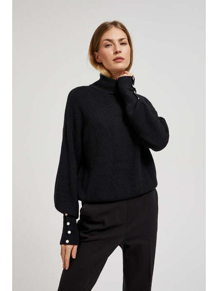 Moodo Pulover cu guler înalt și mâneci bufante negru Moodo