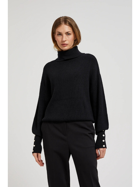 Moodo Pulover cu guler înalt și mâneci bufante negru Moodo