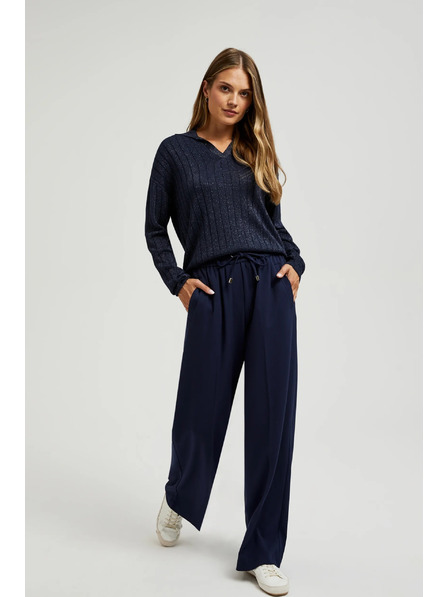 Moodo Pulover cu guler și fir metalic albastru-închis Moodo