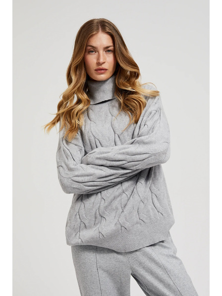 Moodo Helancă cu model de tricotaj decorativ gri Moodo