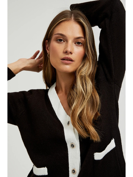 Moodo Cardigan negru cu nasturi decorativi și mâneci lungi Moodo