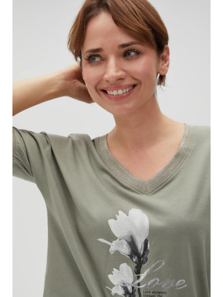 Moodo Bluză din bumbac cu imprimeu olive Moodo