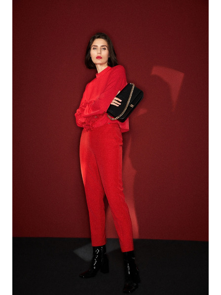 Moodo Pantaloni drepți roșii cu curea Moodo