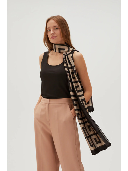 Moodo Eșarfă cu model pentru femei bej și negru Moodo