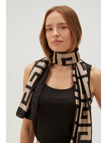 Moodo Eșarfă cu model pentru femei bej și negru Moodo