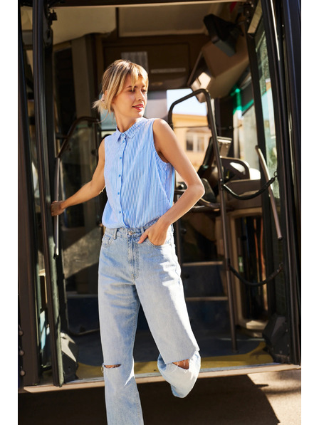 Moodo Blugi albaștri rupți pentru femei Moodo