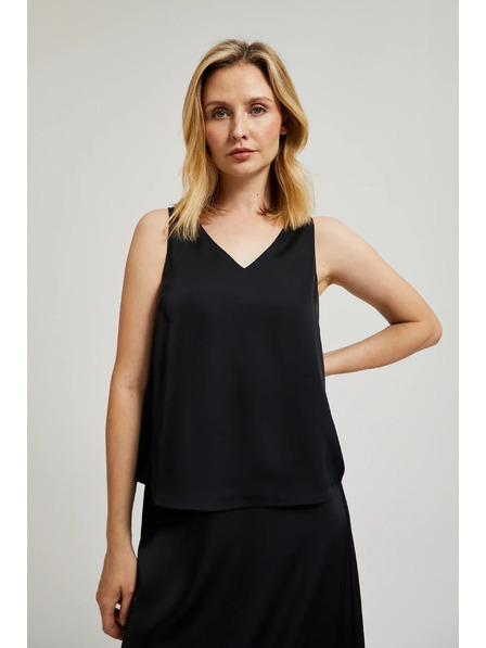 Moodo Cămașă netedă cu decolteu în V neagră Moodo