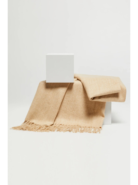 Moodo Șal neted bej cu franjuri Moodo