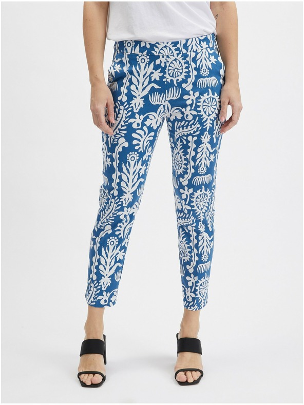 Orsay Pantaloni de damă cu model alb și albastru ORSAY