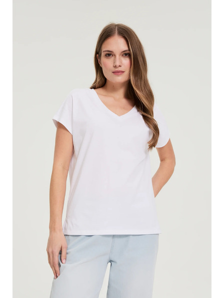 Moodo Tricou din bumbac cu decolteu în V alb Moodo