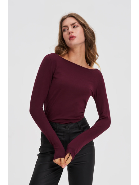 Moodo Bluză ajustată cu mâneci lungi bordo Moodo