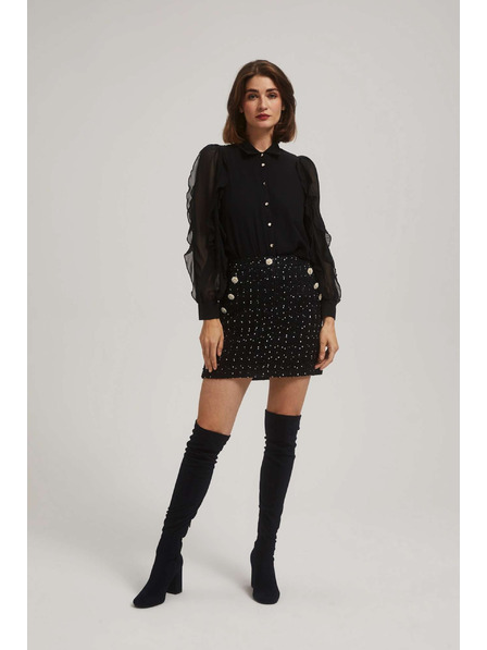 Moodo Fustă în stil tweed cu nasturi decorativi neagră Moodo