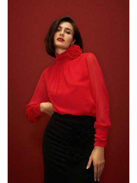 Moodo Cămașă elegantă cu trandafir decorativ roșie Moodo