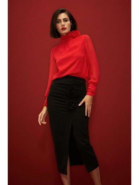 Moodo Cămașă elegantă cu trandafir decorativ roșie Moodo