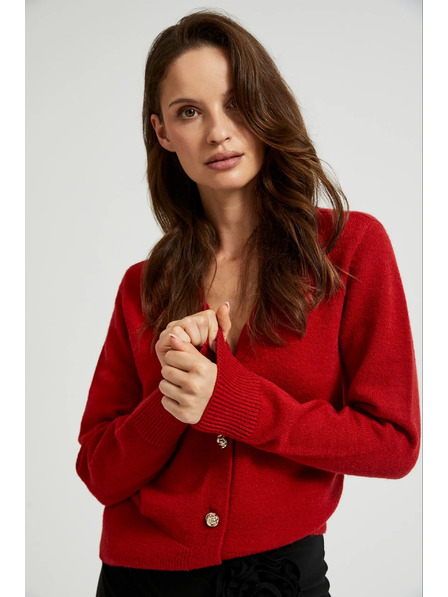 Moodo Cardigan cu nasturi în formă de trandafir roșu Moodo