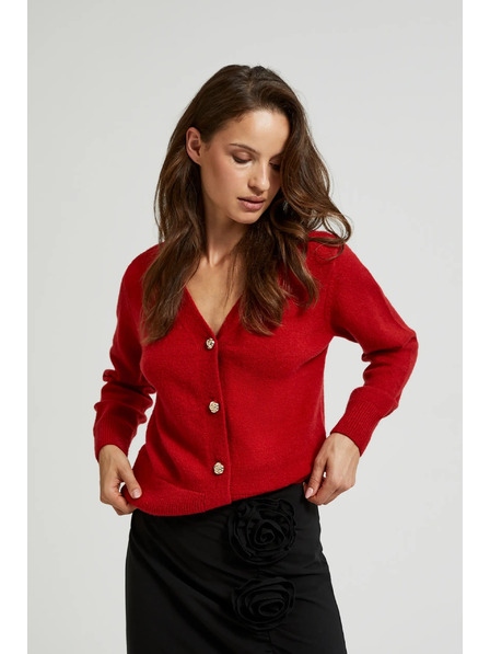 Moodo Cardigan cu nasturi în formă de trandafir roșu Moodo