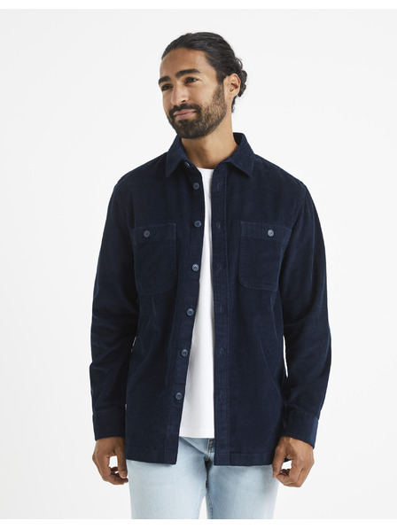 Celio Cămașă din catifea albastru închis Celio Vavelour