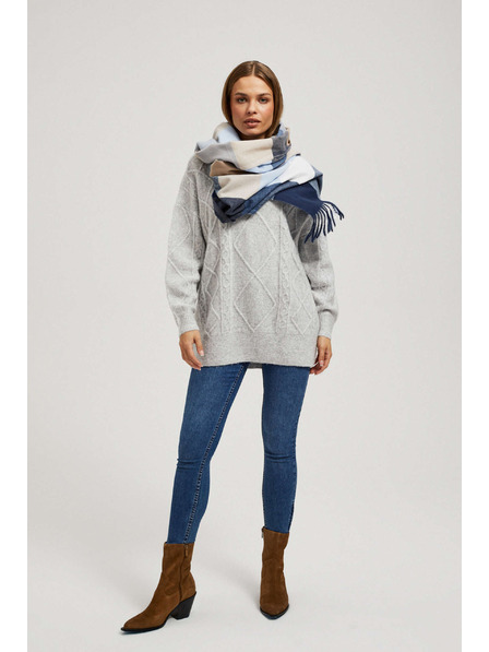 Moodo Eșarfă albastru închis cu model în carouri și franjuri Moodo