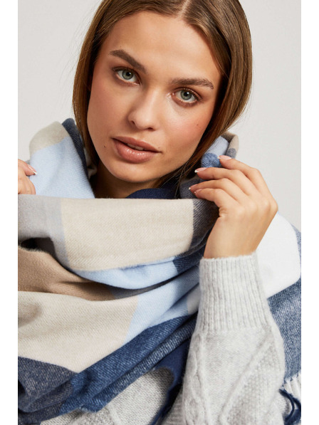 Moodo Eșarfă albastru închis cu model în carouri și franjuri Moodo