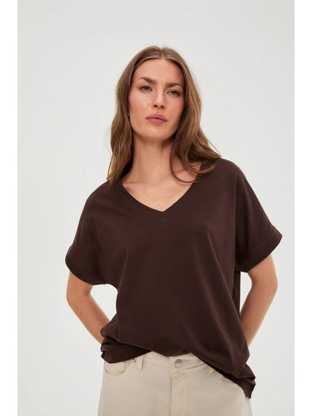 Moodo Tricou cu decolteu maro Moodo