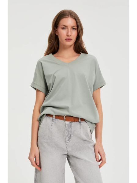 Moodo Tricou cu decolteu verde maslin Moodo