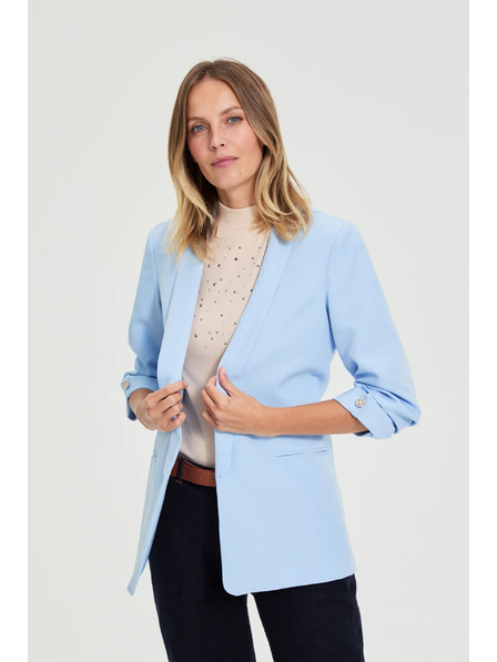 Moodo Blazer cu mâneci șifonare albastru deschis Moodo